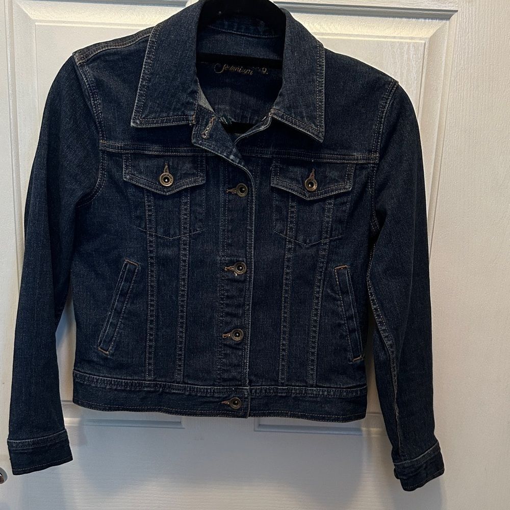 Lauren Jeans Co Women's Premium Cropped Dark Denim Jacket Size Petite/Petite